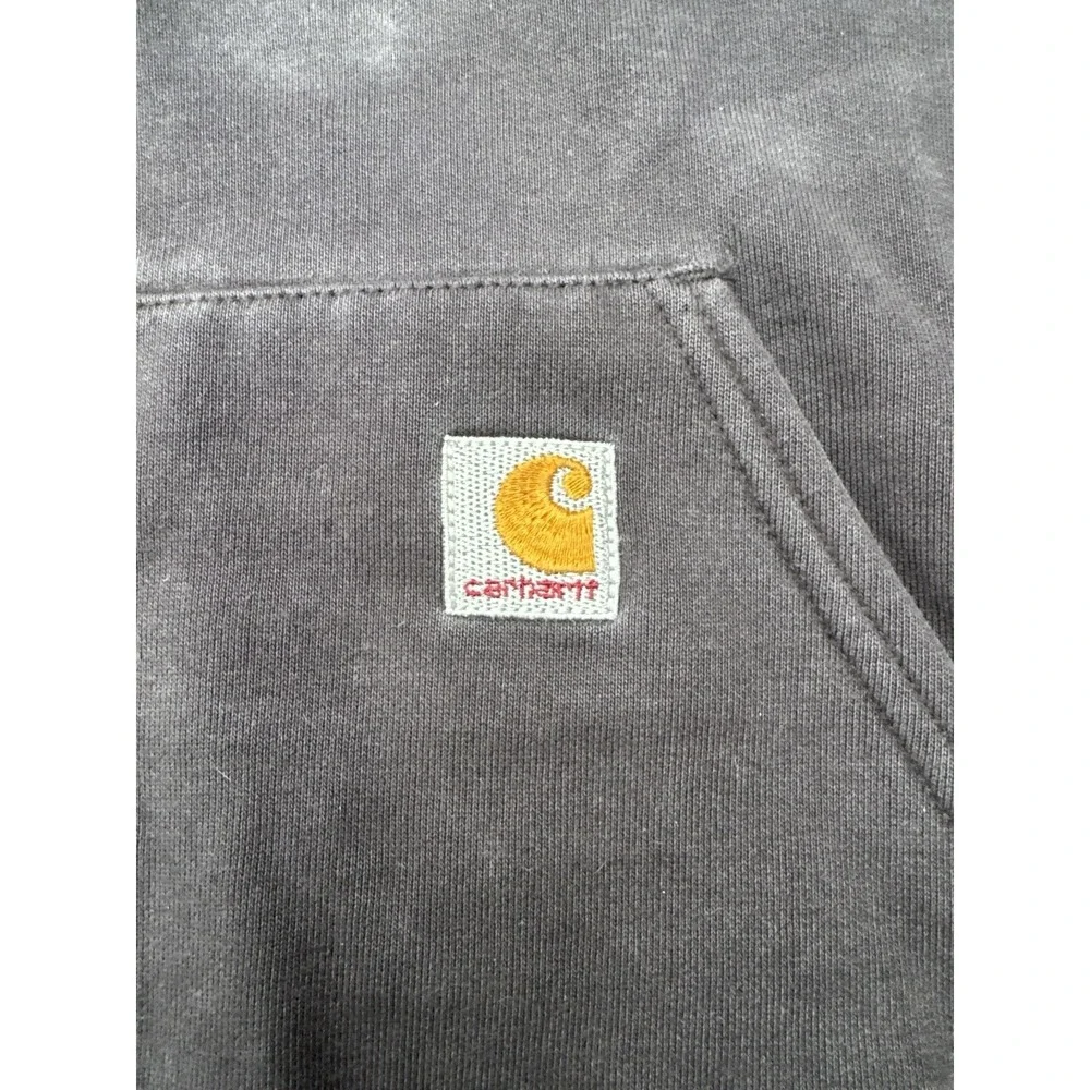 Carhartt Hoodie L Faded Black Distressed Heavyweight Workwear Hooded